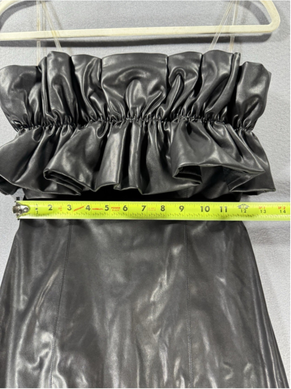 DO + BE Black Faux Leather Mini Dress Ruffle Bodice - Picture 5 of 13